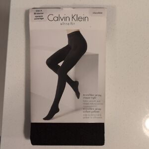 Calvin Klein Chocolate Patterned Tights Size A 80 Denier Opaque